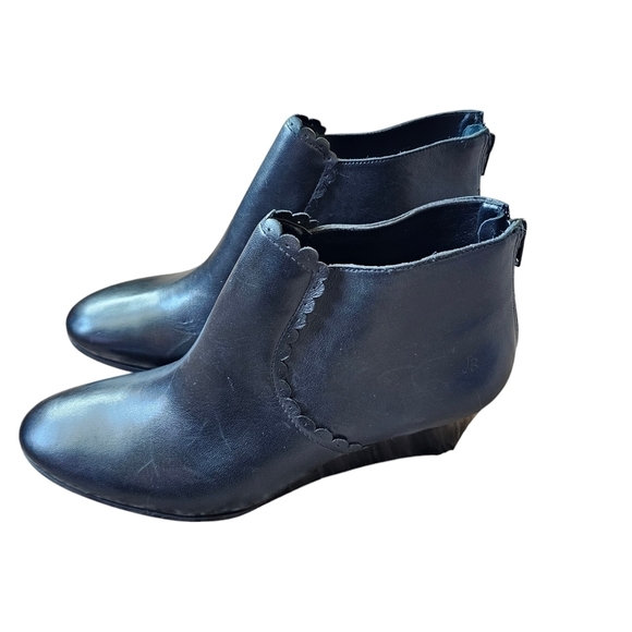 Jack Rogers Ankle Boots Booties Womens Black Leather Side Zip Wedge Shoes - Picture 5 of 8